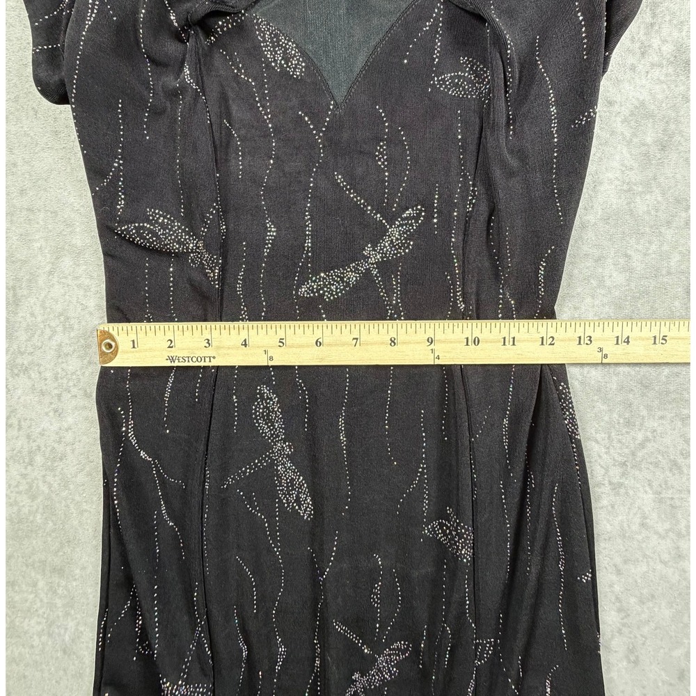 Night Way Collections Vintage Womens Size 6 Gown Black Dragonfly Glitter Mesh - Picture 8 of 11